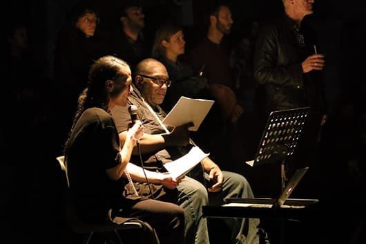 Fred Moten and Wu Tsang, ‘Gravitational Feel’ and ‘Sudden Rise to a Given Tune’, Presented as part of: BMW Tate Live Exhibition: ‘Ten Days Six Nights’, 24 March 2017. Photo: © Tate 2017, photographer BrothertonLock.